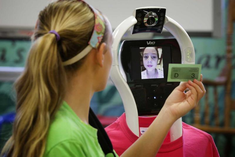 student with chronic illness uses VGo robot