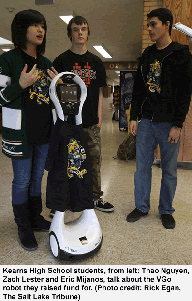 Kearns High School students donated a VGo telepresence robot to Primary Childrens Medical Center