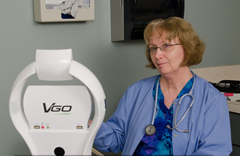 A nurse consult with a patient using VGo robotic telepresence